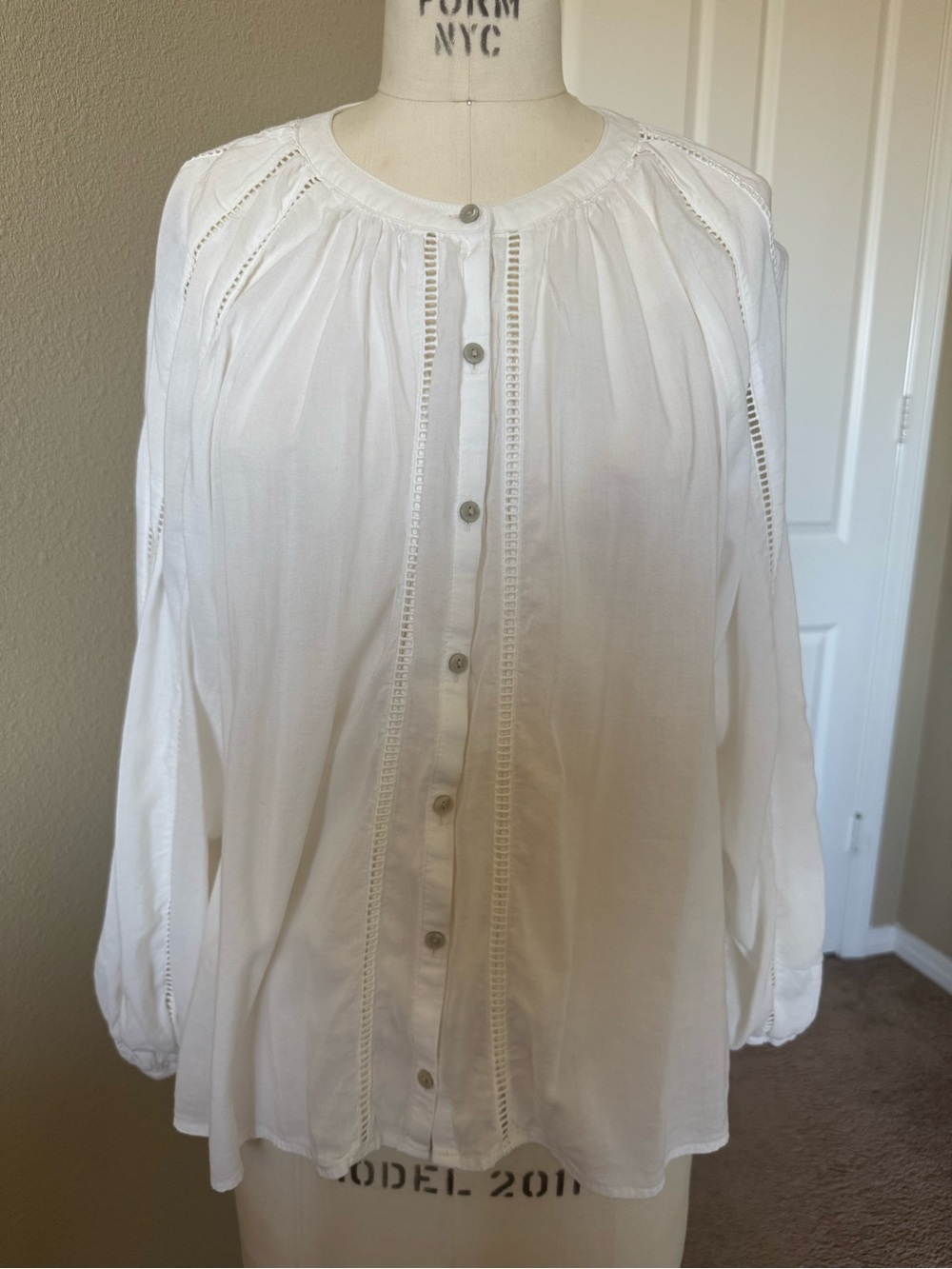 Old Navy White Button-Front Peasant Top